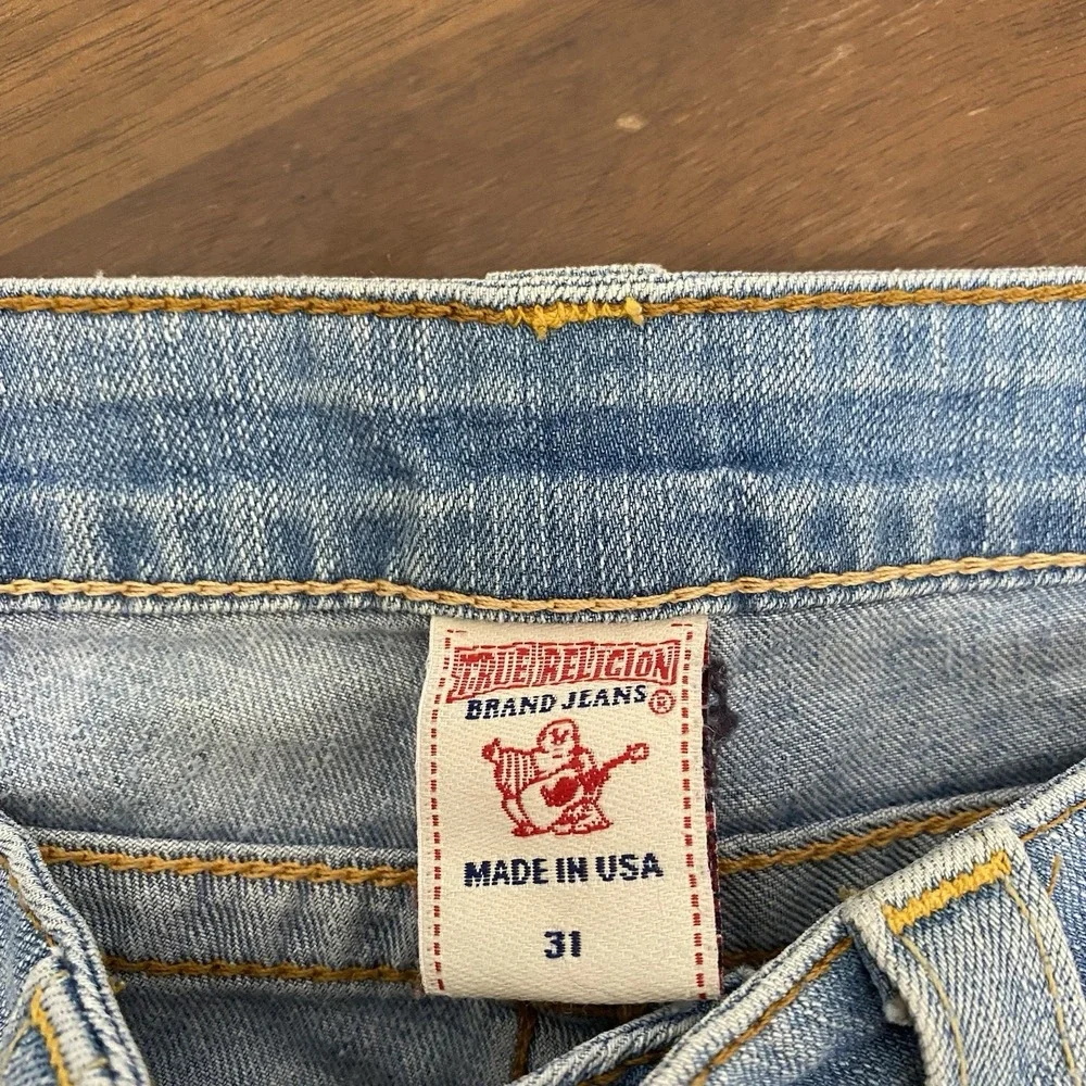True Religion Men's 31 Blue Denim Shorts Regular Fit Light Wash 5-Pocket Natalie